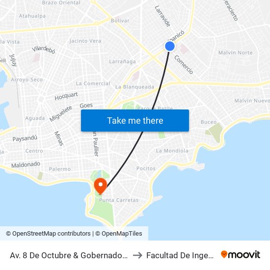 Av. 8 De Octubre & Gobernador Viana to Facultad De Ingeniería map