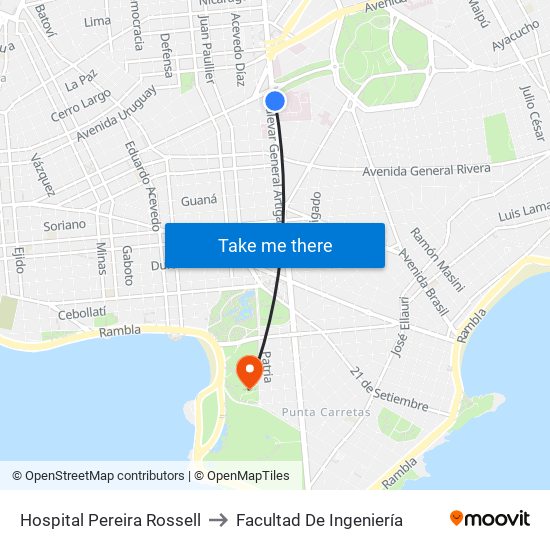 Hospital Pereira Rossell to Facultad De Ingeniería map