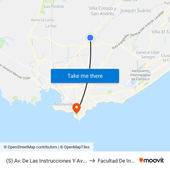 (S) Av. De Las Instrucciones Y Av. José Belloni to Facultad De Ingeniería map