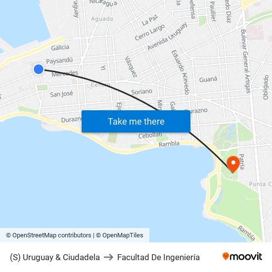 (S) Uruguay & Ciudadela to Facultad De Ingeniería map