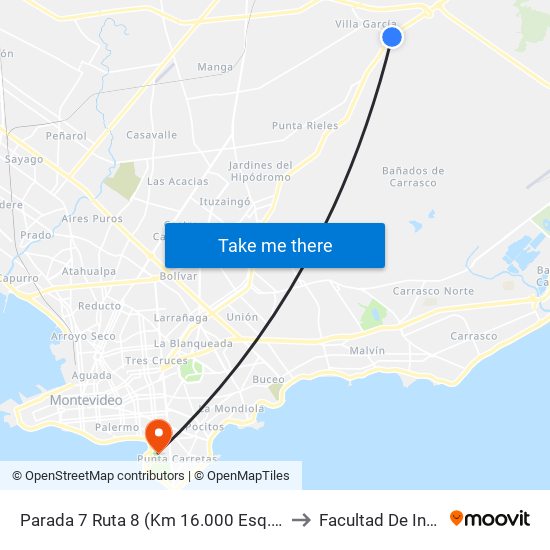 Parada 7 Ruta 8 (Km 16.000 Esq. Cno. Repetto) to Facultad De Ingeniería map