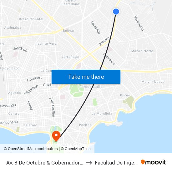 Av. 8 De Octubre & Gobernador Vigodet to Facultad De Ingeniería map