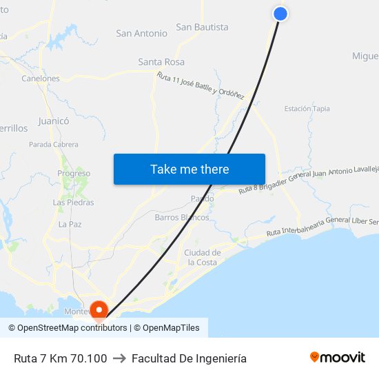 Ruta 7 Km 70.100 to Facultad De Ingeniería map