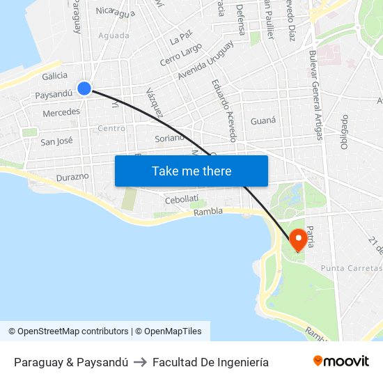 Paraguay & Paysandú to Facultad De Ingeniería map