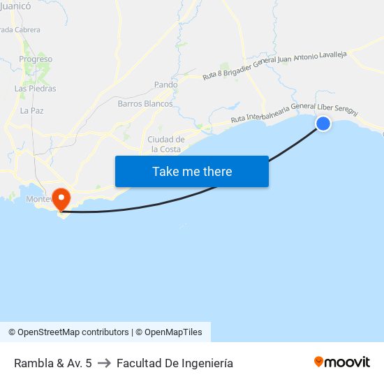 Rambla & Av. 5 to Facultad De Ingeniería map