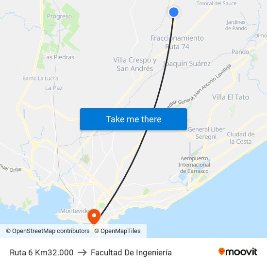 Ruta 6 Km32.000 to Facultad De Ingeniería map