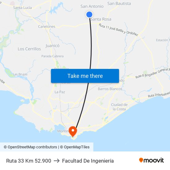 Ruta 33 Km 52.900 to Facultad De Ingeniería map