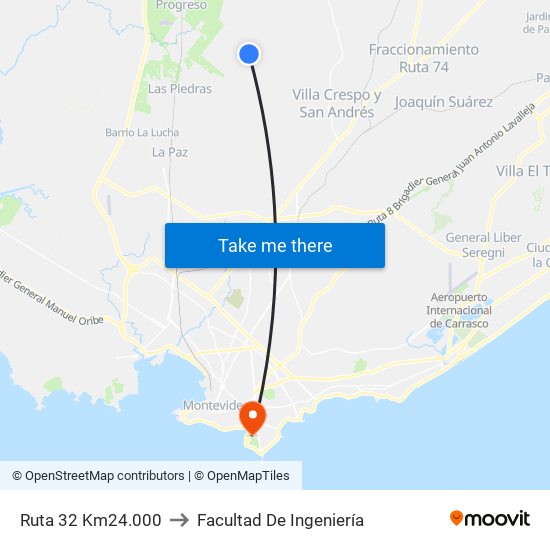 Ruta 32 Km24.000 to Facultad De Ingeniería map