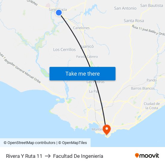 Rivera Y Ruta 11 to Facultad De Ingeniería map