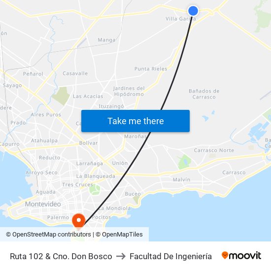 Ruta 102 & Cno. Don Bosco to Facultad De Ingeniería map