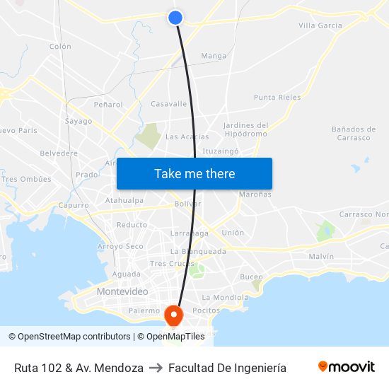 Ruta 102 & Av. Mendoza to Facultad De Ingeniería map