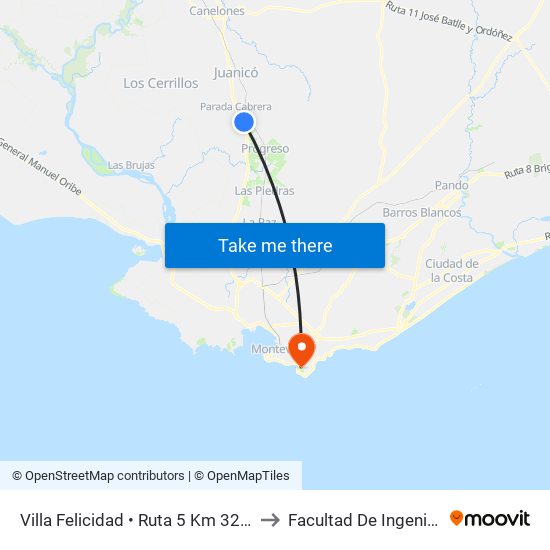 Villa Felicidad • Ruta 5 Km 32.000 to Facultad De Ingeniería map