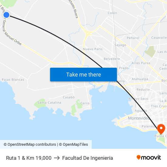 Ruta 1 & Km 19,000 to Facultad De Ingeniería map