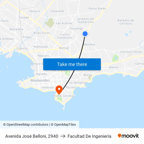 Avenida José Belloni, 2940 to Facultad De Ingeniería map
