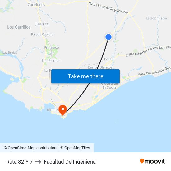 Ruta 82 Y 7 to Facultad De Ingeniería map