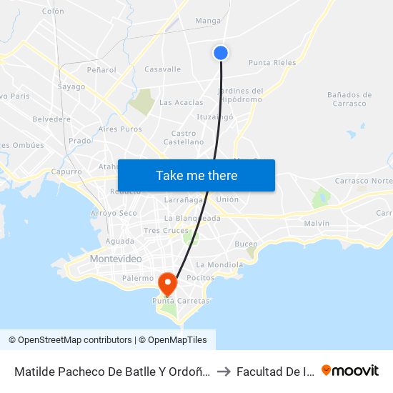 Matilde Pacheco De Batlle Y Ordoñez Y Av Jose Belloni to Facultad De Ingeniería map