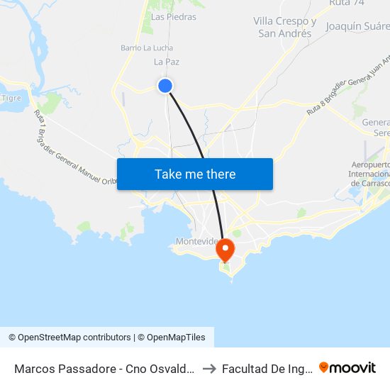 Marcos Passadore - Cno Osvaldo Rodriguez to Facultad De Ingeniería map