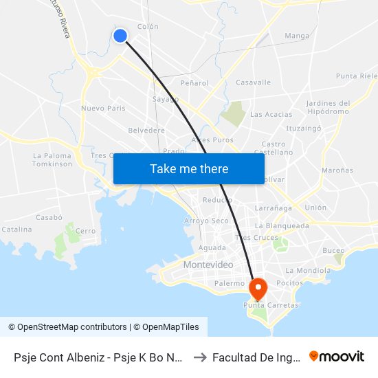 Psje Cont Albeniz - Psje K Bo Nuevo Colon to Facultad De Ingeniería map