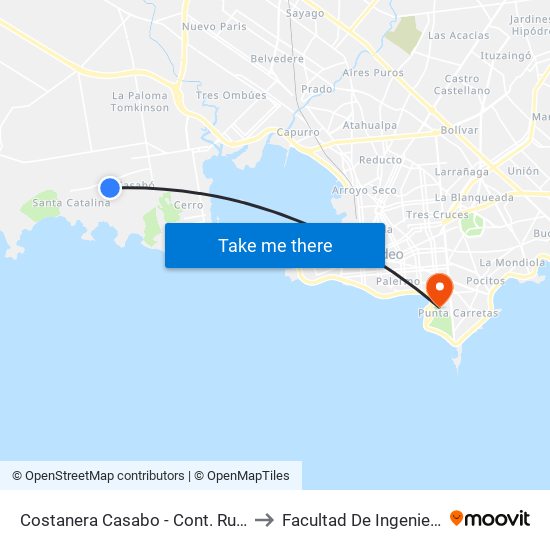 Costanera Casabo - Cont. Rusia to Facultad De Ingeniería map
