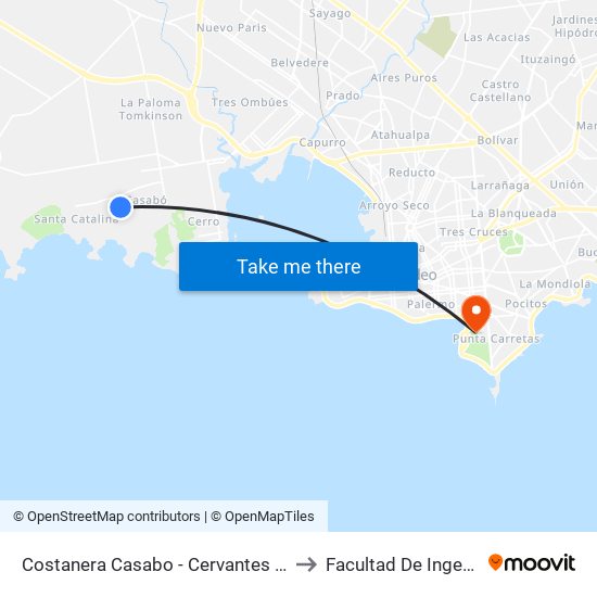 Costanera Casabo - Cervantes O Nº18 to Facultad De Ingeniería map