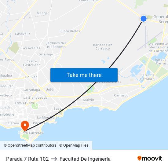 Parada 7 Ruta 102 to Facultad De Ingeniería map