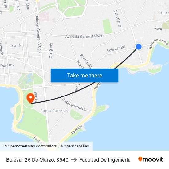 Bulevar 26 De Marzo, 3540 to Facultad De Ingeniería map