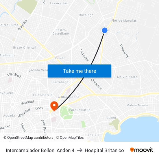 Intercambiador Belloni Andén 4 to Hospital Británico map