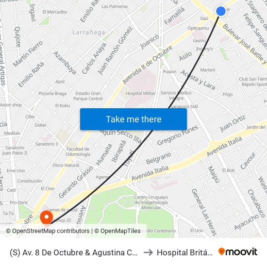 (S) Av. 8 De Octubre & Agustina Contucci to Hospital Británico map