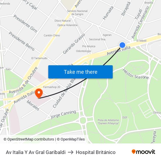 Av Italia Y Av Gral Garibaldi to Hospital Británico map