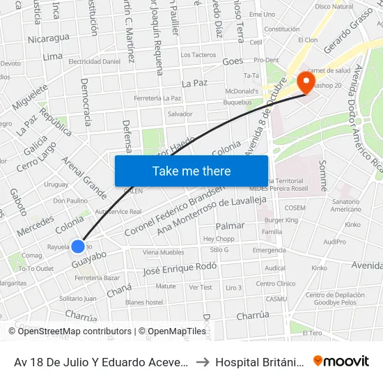Av 18 De Julio Y Eduardo Acevedo to Hospital Británico map