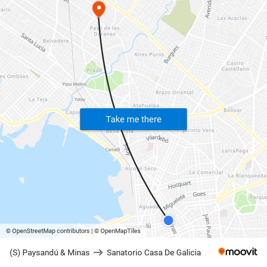 (S) Paysandú & Minas to Sanatorio Casa De Galicia map