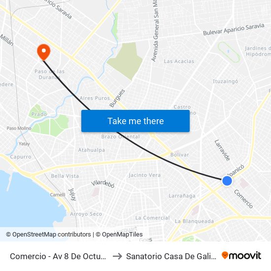 Comercio - Av 8 De Octubre to Sanatorio Casa De Galicia map