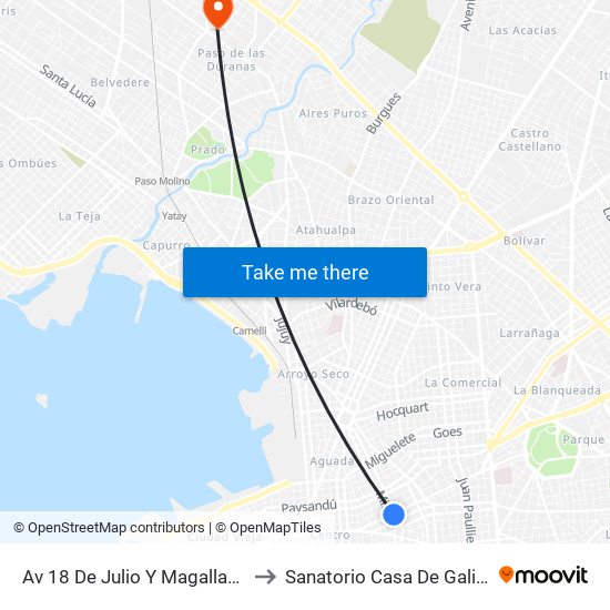 Av 18 De Julio Y Magallanes to Sanatorio Casa De Galicia map