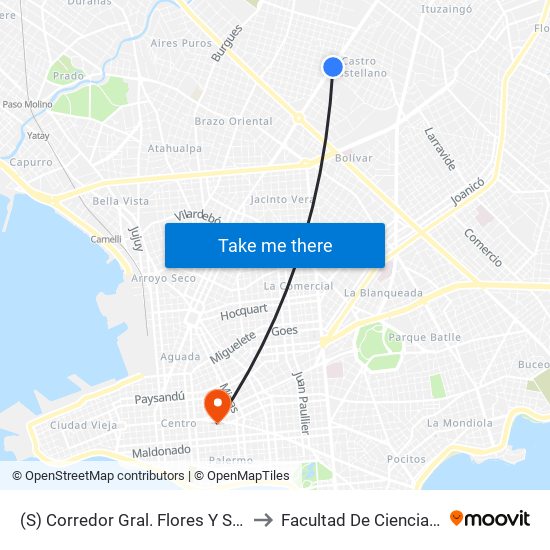 (S) Corredor Gral. Flores Y Santiago Sierra to Facultad De Ciencias Sociales map