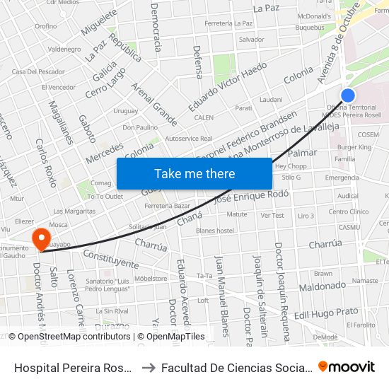 Hospital Pereira Rossell to Facultad De Ciencias Sociales map