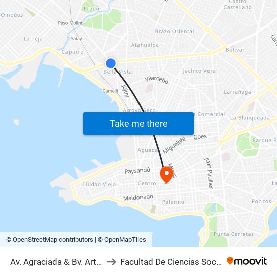 Av. Agraciada & Bv. Artigas to Facultad De Ciencias Sociales map