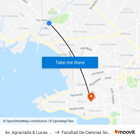 Av. Agraciada & Lucas Obes to Facultad De Ciencias Sociales map