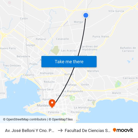 Av. José Belloni Y Cno. Pettirossi to Facultad De Ciencias Sociales map