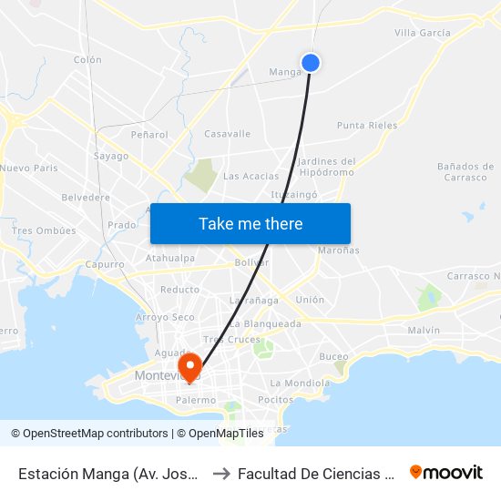 Estación Manga (Av. José Belloni) to Facultad De Ciencias Sociales map