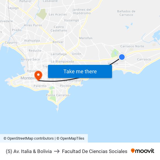 (S) Av. Italia & Bolivia to Facultad De Ciencias Sociales map