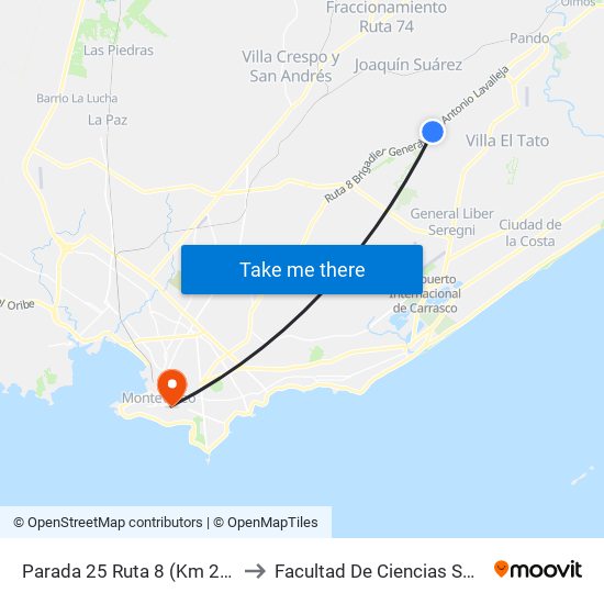 Parada 25 Ruta 8 (Km 23,800) to Facultad De Ciencias Sociales map