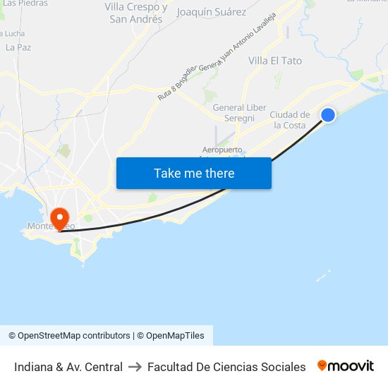Indiana & Av. Central to Facultad De Ciencias Sociales map