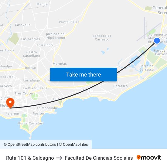 Ruta 101 & Calcagno to Facultad De Ciencias Sociales map