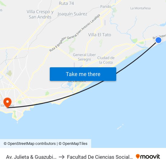 Av. Julieta & Guazubirá to Facultad De Ciencias Sociales map