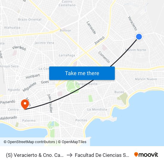 (S) Veracierto & Cno. Carrasco to Facultad De Ciencias Sociales map