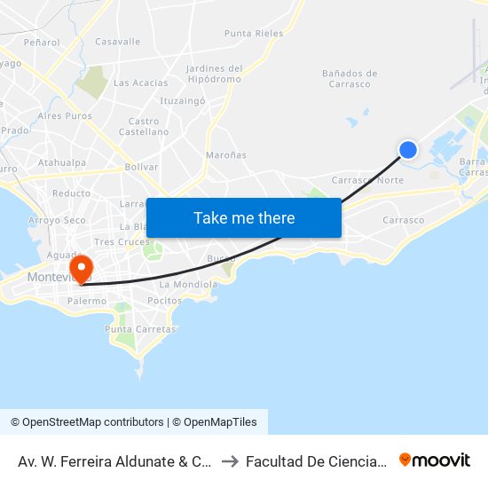 Av. W. Ferreira Aldunate & Coronel Graña to Facultad De Ciencias Sociales map