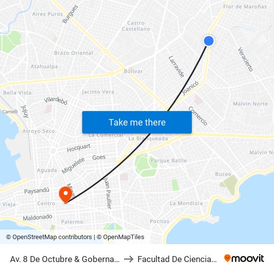 Av. 8 De Octubre & Gobernador Vigodet to Facultad De Ciencias Sociales map
