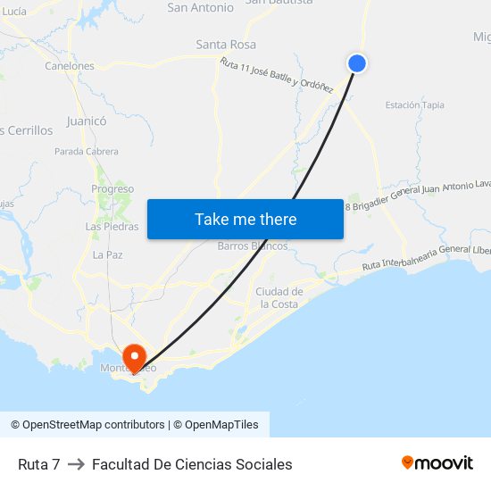 Ruta 7 to Facultad De Ciencias Sociales map