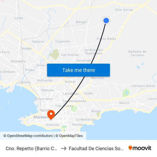 Cno. Repetto (Barrio Capra) to Facultad De Ciencias Sociales map