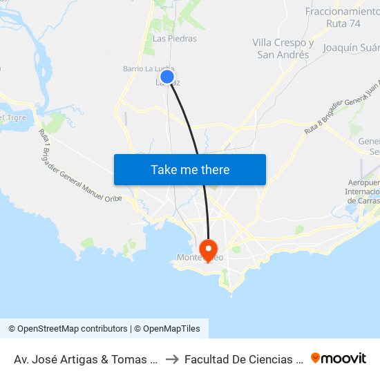 Av. José Artigas & Tomas Aldabalde to Facultad De Ciencias Sociales map